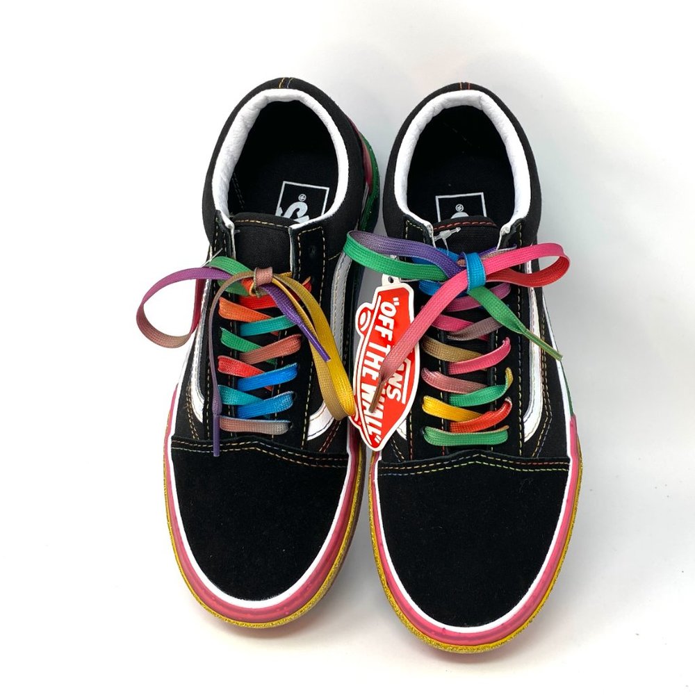 VANS Platform Old Skool Stacked Ripple Glitter Rainbow Black Women's VN0A4U15WW1 - Picture 7 of 11